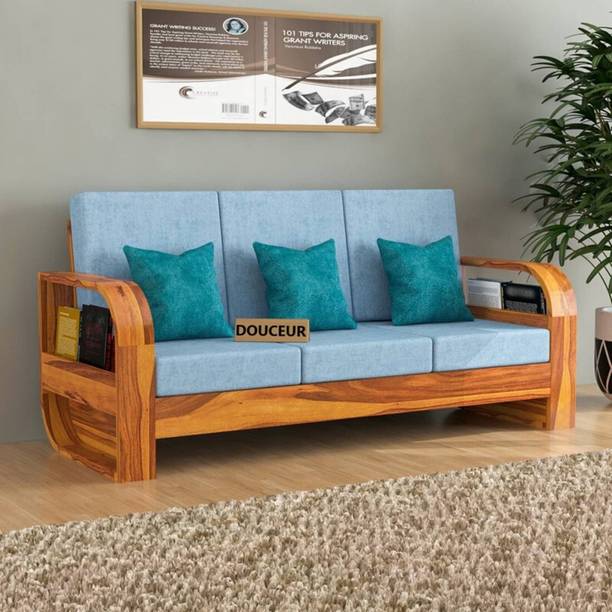 Douceur Furnitures Solid Sheesham Wood Three Seater Sofa For Living Room, Office, Café Fabric 3 Seater  Sofa
