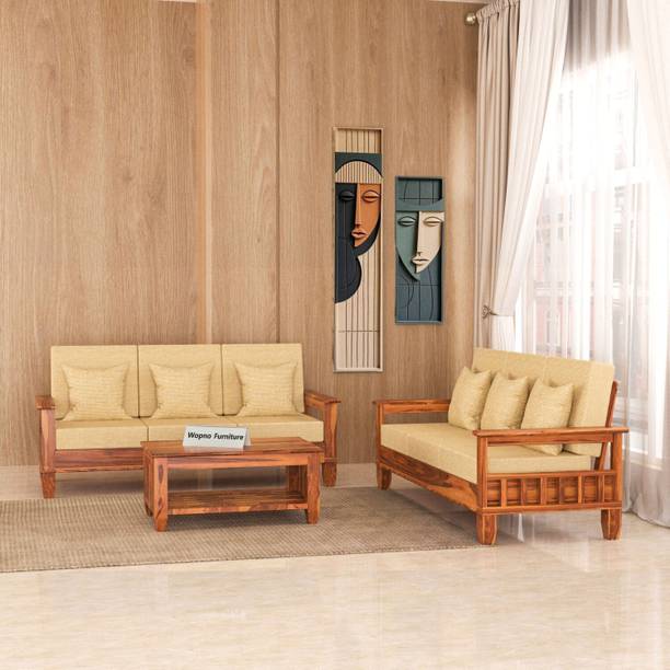 Wopno Furniture Pure Sheesham Wooden 6 Seater Sofa Set for Living Room | Wooden 3+3 Seater Sofa Fabric 6 Seater  Sofa