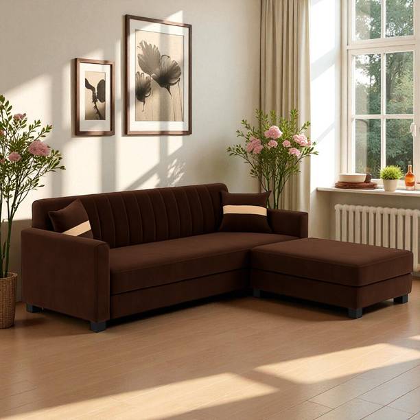 FURNY Korelon 3 Seater Fabric Sofa Set with Ottoman for Living Room Fabric 3 Seater  Sofa