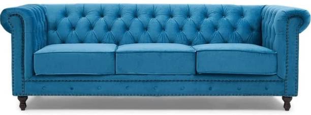 DECORIMPEX Modern and Stylish 3 Seater Chesterfield Luxury Sofa (Ocean Blue). Solid Wood 3 Seater  Sofa