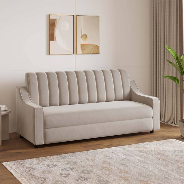 SunGrain Sleek Tufted Velvet 3-Seater Sofa | Premium Comfort | Fabric 3 Seater  Sofa