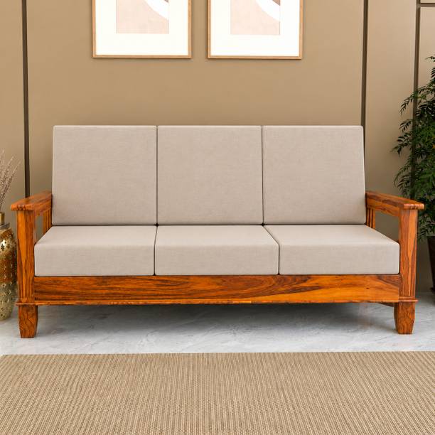 Kendalwood Furniture Solid Wood 3 Seater Wooden Sofa set for living Room Furniture Fabric 3 Seater  Sofa