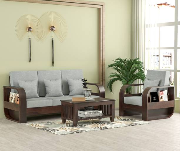 Hitanshi Decor Solid Sheesham Wooden 4 Seater Sofa Set for Living Room Bedroom Home Office Fabric 4 Seater Sofa
