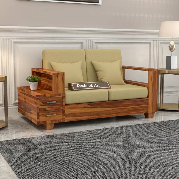 Deshnok Art Solid Wood 2 Seater Wooden Sofa set for living Room Furniture Fabric 2 Seater  Sofa