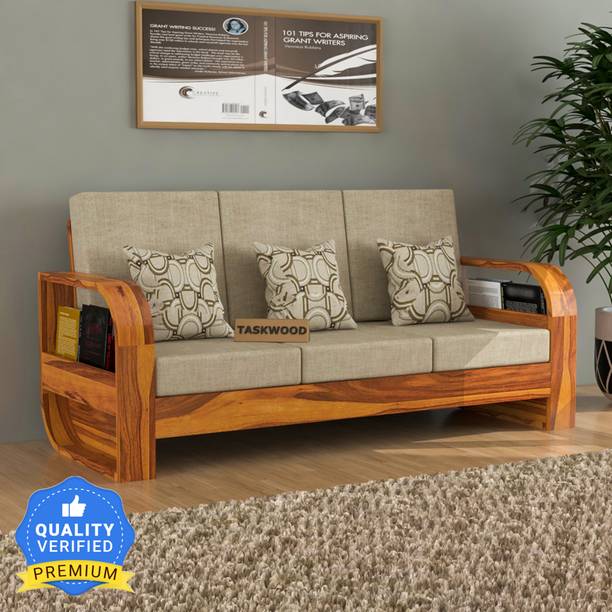Taskwood Furniture Solid Sheesham Wood Three Seater Sofa For Living Room, Office, Café Fabric 3 Seater  Sofa