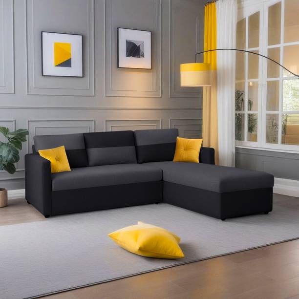 Trevi Bliss E2O RHS 5 Seater Sectional Sofa In Black & Titanium Grey Color Fabric 5 Seater  Sofa