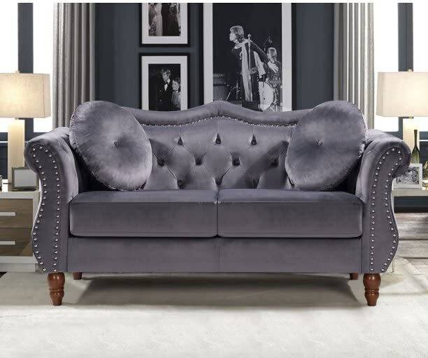 India wood mart Modern Fabric Hand Tufted 2 Seater Sofa for Home & Living Room Fabric 2 Seater  Sofa