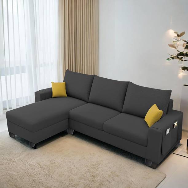 TrueValue Icoinc LHS L Shape Sofa Premium Quality Velvet Fabric 4 Seater  Sofa