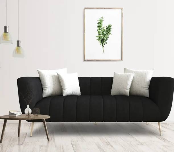 Home wood 3 Seater Sofa (Finish Color - Black, DIY(Do-It-Yourself)) Fabric 3 Seater  Sofa