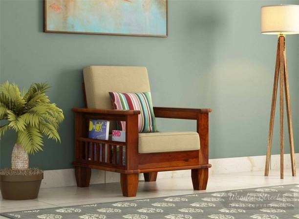 DIVESHIKA ART Solid Sheesham Wood One Seater Sofa With Pocket Storage For Living Room || Fabric 1 Seater  Sofa