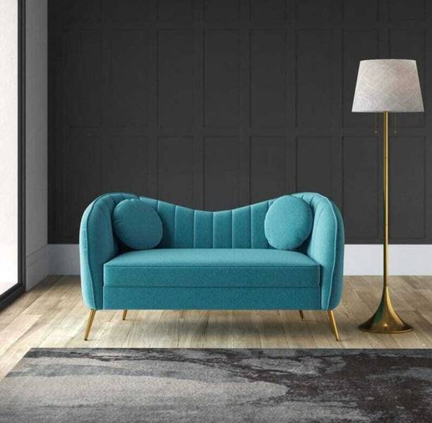Soul Light Art Wooden Sofa 2 Pillows Curved Design Couch Living Room Bedroom Fabric 2 Seater  Sofa