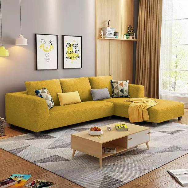 MintCasa Minta 4 Seater L Shape Left Facing Soft Cushion Wooden Frame Sofa Pre-assembled Fabric 4 Seater Sofa