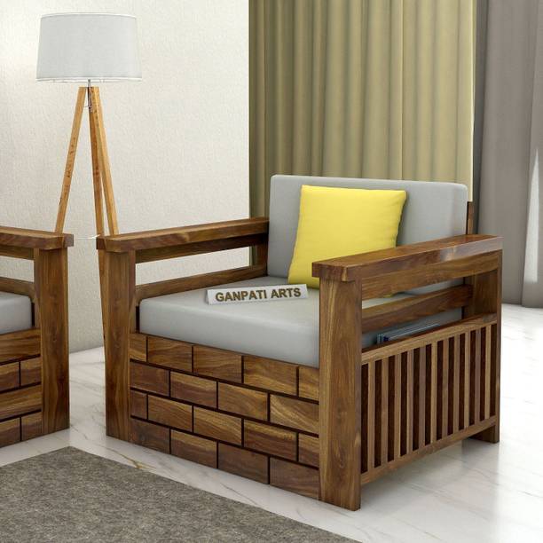 Ganpati Arts Solid Wood 1 Seater Single Sofa With Cushion For Home Living Room Fabric 1 Seater  Sofa