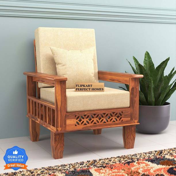 Flipkart Perfect Homes CNC Cutting Designed Sheesham Wood One Seater Sofa With Side Pocket Storage || Fabric 1 Seater  Sofa