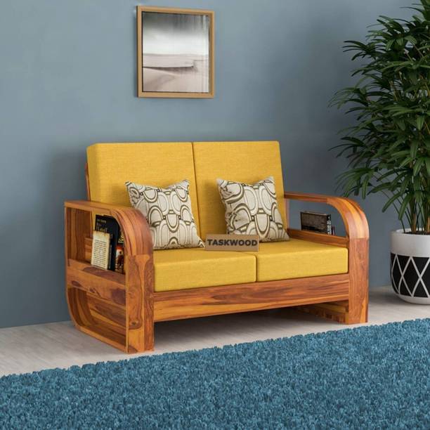 Taskwood Furniture Solid Sheesham Wood Two Seater Sofa For Living Room, Office, Café Fabric 2 Seater  Sofa