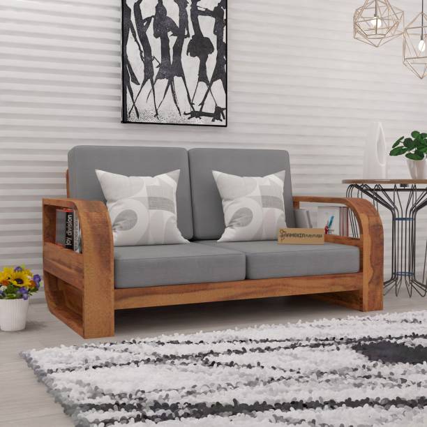 saamenia furnitures Solid Sheesham Wood Three Seater Sofa Set For Liviing Room / Hotel / Office. Fabric 2 Seater  Sofa
