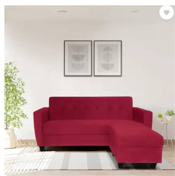 SS CRAFTMAKERS Tufted Back Three Seater Sofa With Ottoman in Maroon Color Fabric 4 Seater Sofa Fabric 4 Seater  Sofa