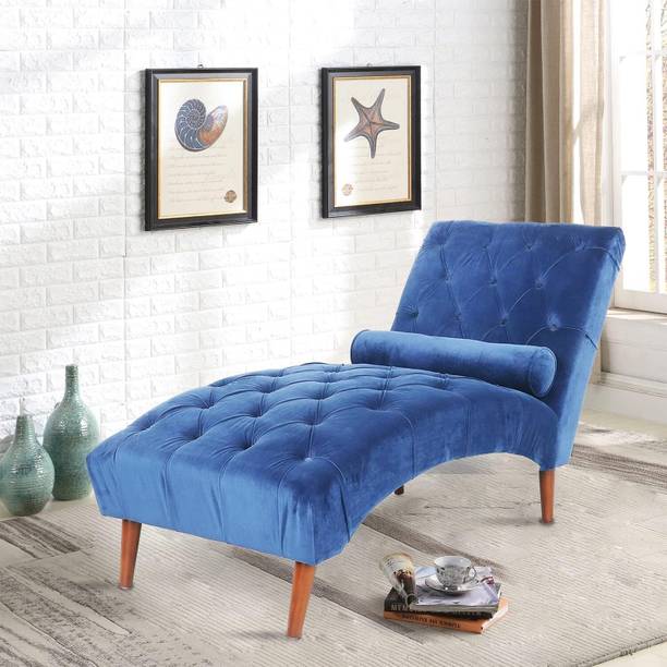 India wood mart Wood Chaise Lounge Diwan Chaise Couch Sofa Wood Legs Blue Leatherette Sofa Leatherette 2 Seater  Sofa