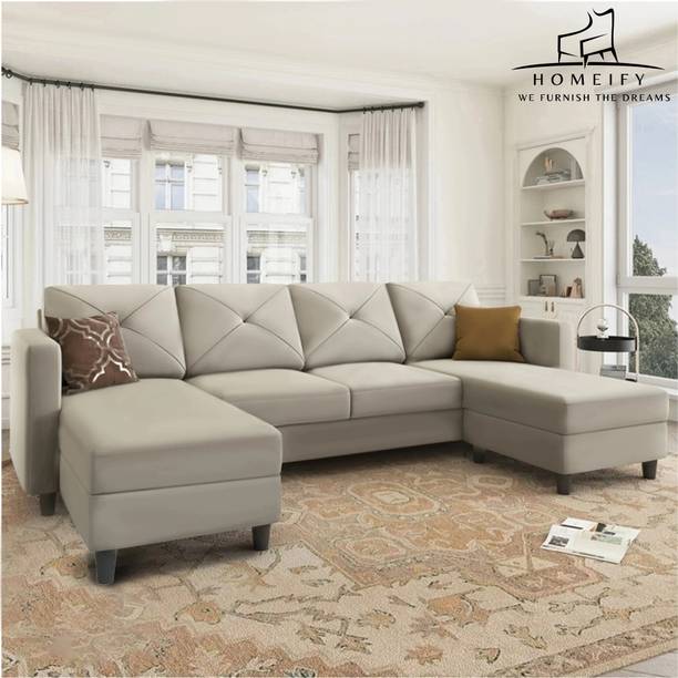 Homeify Arba 6 Seater Fabric U Shaped Sectional Couch with Chaise for Living Room Fabric 6 Seater  Sofa