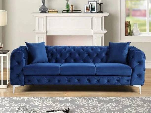 India wood mart Classic Seater Luxury Chesterfield Sofa Fabric 3 Seater  Sofa