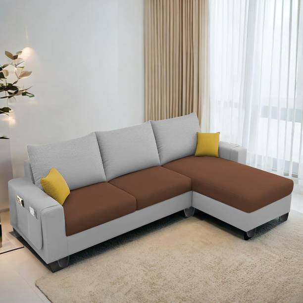 TrueValue Sassy RHS L Shape Sofa Premium Quality Velvet Fabric 4 Seater  Sofa