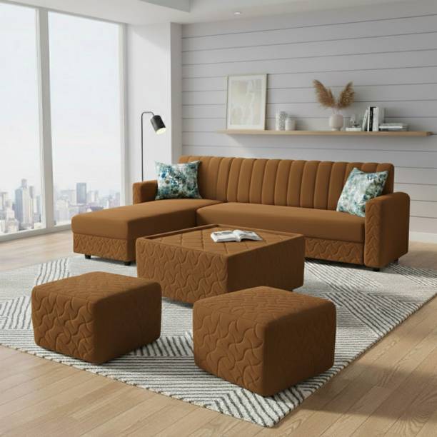 WAKESURE Premium Quality L Shape LHS Velvet Fabric 8 Seater  Sofa