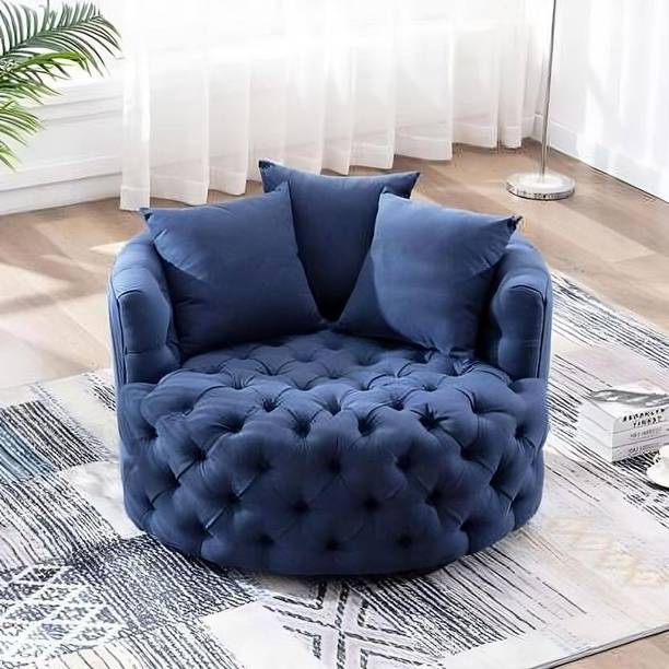 manzees Round Shaped Padded Blue Sofa with Cushion for Living Room | Cuddle Chair Fabric 1 Seater  Sofa