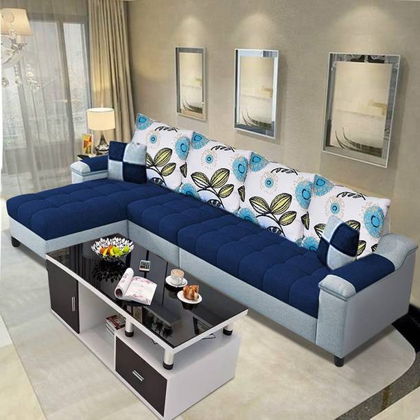 Brickwud Ellano Designer 5 Seater Fabric LHS L Shape Sofa Set (Blue-Grey) Fabric 5 Seater Sofa
