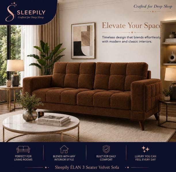 Sleepily Elan Premium Modern Fabric Sofa with cushioned seating for Living Room Fabric 3 Seater  Sofa