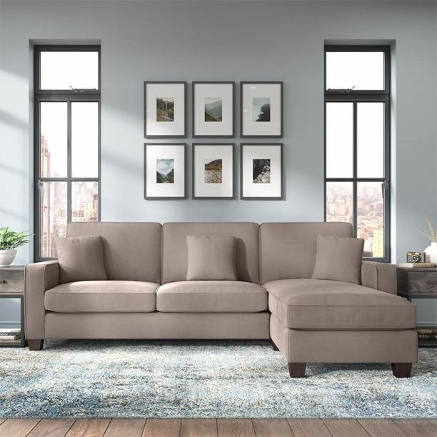 Torque Moscow 4 Seater Mini L Shape Fabric Sofa For Living Room - (RHS, Beige Brown) Fabric 4 Seater  Sofa