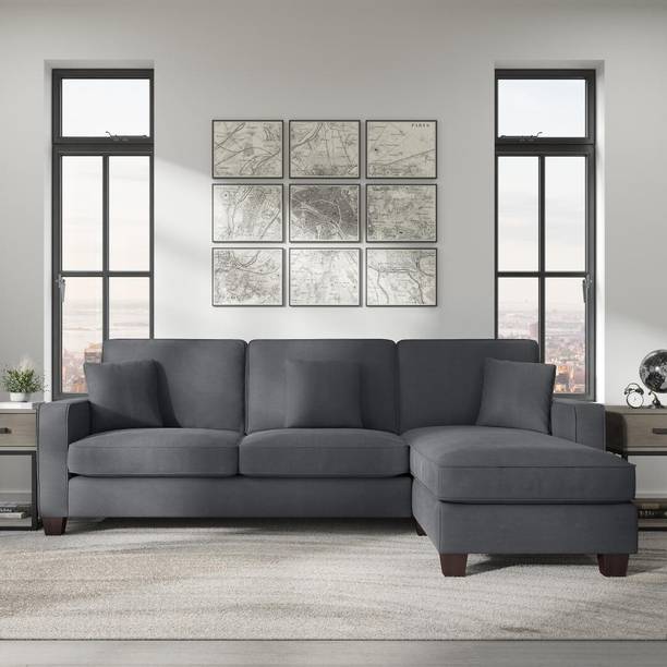 Torque Moscow 4 Seater Mini L Shape Fabric Sofa For Living Room (Right Side, Dark Grey) Fabric 4 Seater  Sofa