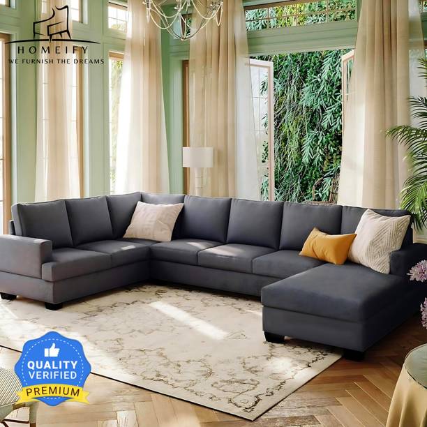 Homeify Carter 9 Seater Large Upholstered U-Shape Sectional Sofa for Living Room Fabric 9 Seater Sofa