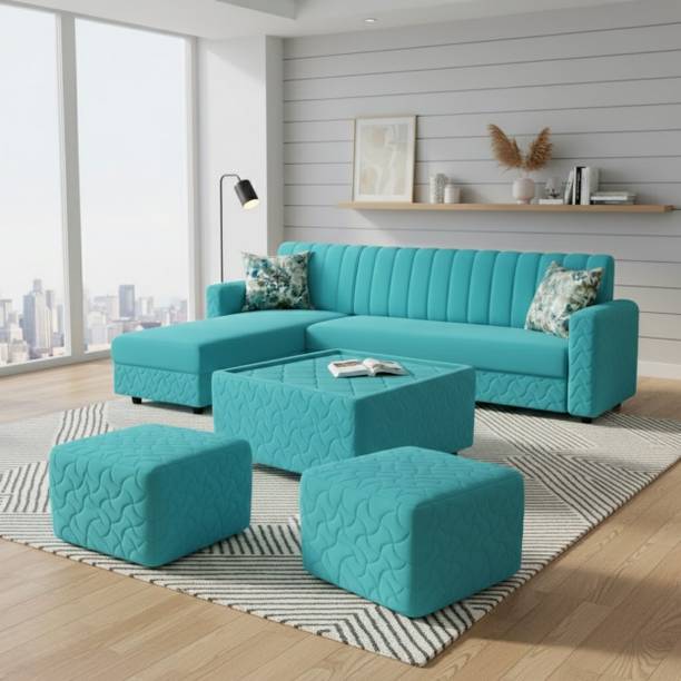 WAKESURE Premium Quality L Shape LHS Velvet Fabric 8 Seater  Sofa