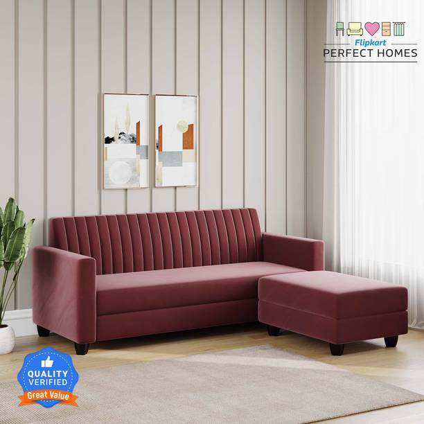 Flipkart Perfect Homes Rengovo 3 Seater Sofa with Ottoman ll For Living Room Aesthetics and Comfortable Fabric 4 Seater  Sofa