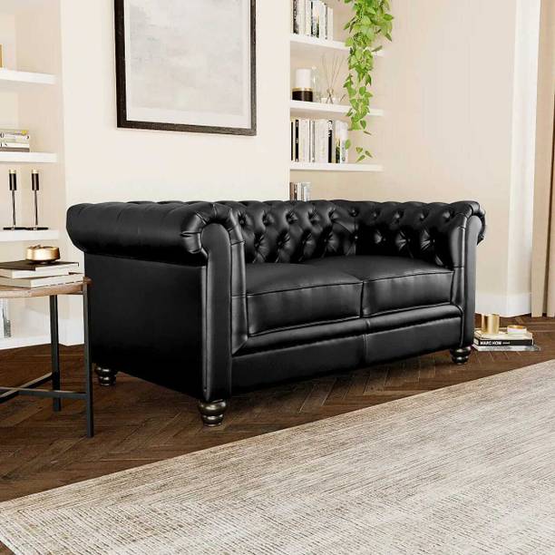 India wood mart Chesterfield Sofa Chestnut Leatherette 2 Seater Sofa Half-leather 2 Seater  Sofa