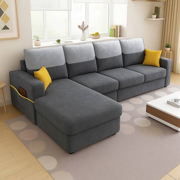 FURNY Tokyo 6 Seater Fabric LHS L Shape Sofa Set for Living Room Fabric 6 Seater  Sofa