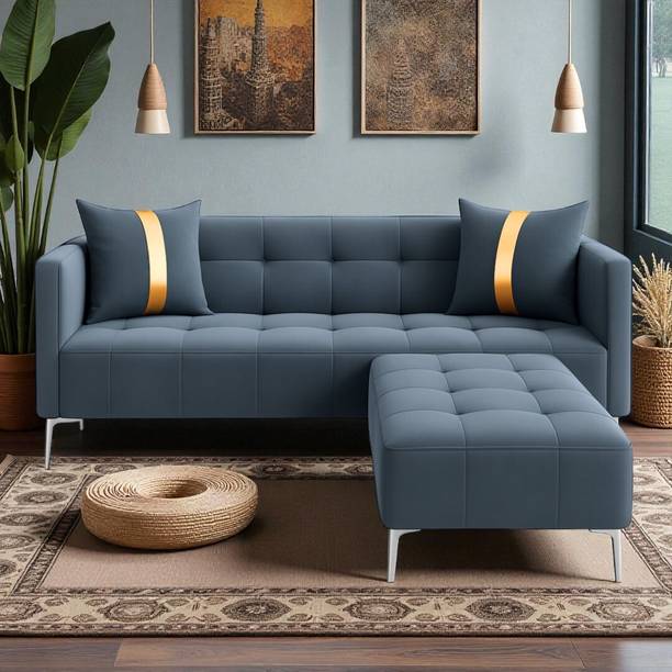 FURNY Homeliving 3 Seater Fabric Sofa Set with Ottoman for Living Room Fabric 3 Seater Sofa