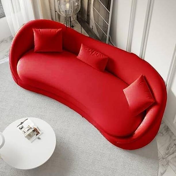 WOODENFACTOR 3 Seater Velvet Chaise Lounge Sofa for Living Room & Bedroom | Red Fabric 3 Seater Sofa