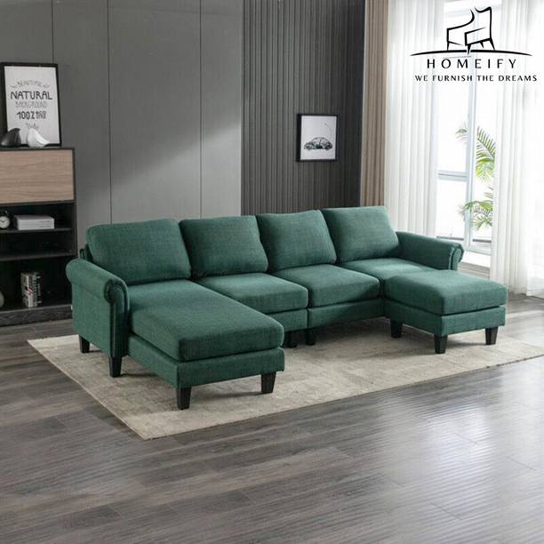 Homeify Reba 6 Seater Fabric Sectional Sofa with Ottoman for Living Room Fabric 6 Seater  Sofa