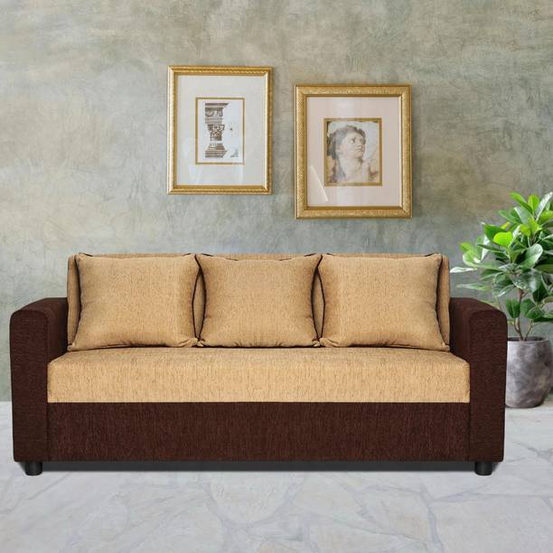 Fusion Furniture Factory Tulip Cream & Brown Fabric 3 Seater  Sofa