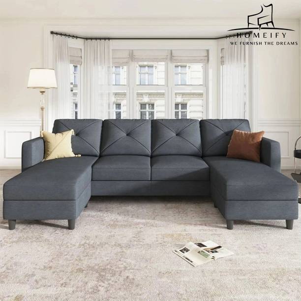 Homeify Arba 6 Seater Fabric U Shaped Sectional Couch with Chaise for Living Room Fabric 6 Seater  Sofa