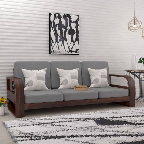 saamenia furnitures Solid Sheesham Wood Three Seater Sofa Set For Living Room / Hotel / Office. Fabric 3 Seater  Sofa