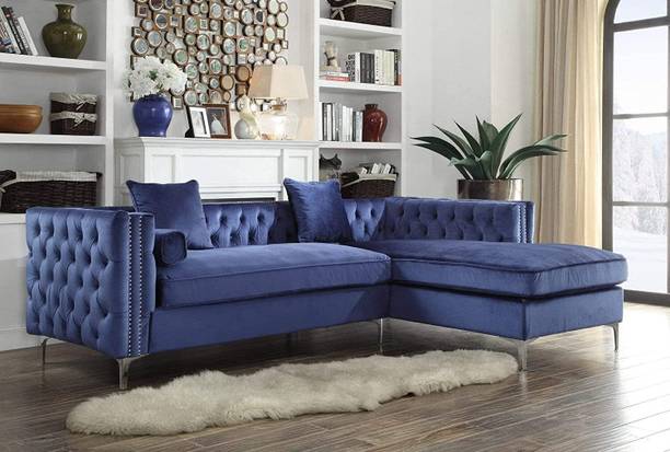 Dr Smith L Shape Chesterfield Fabric Velvet Corner Sofa Set Fabric 4 Seater  Sofa