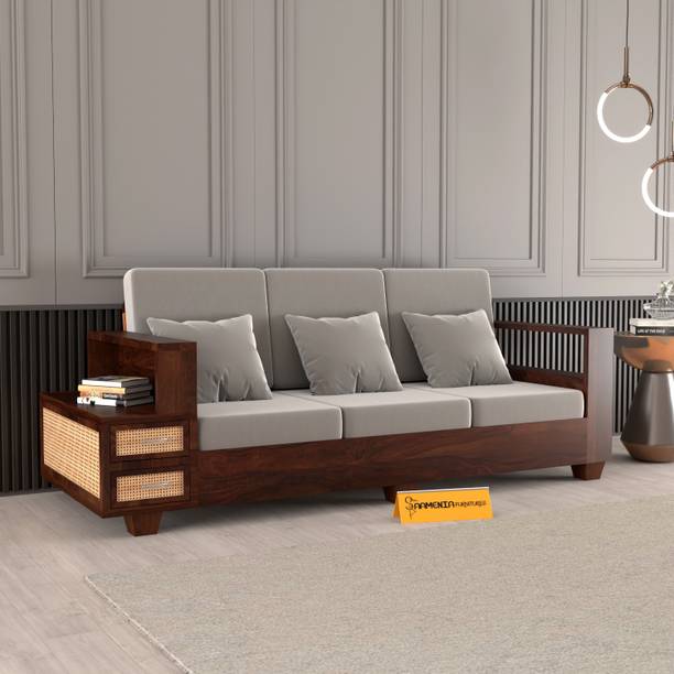 saamenia furnitures Solid Wood Cane 3 Seater Sofa – Classic Design, Comfortable Living Room Seating Fabric 3 Seater  Sofa