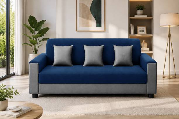 Dr Smith Living Room Sofa with 3 Cushions | Black & Beige Fabric 3 Seater Sofa