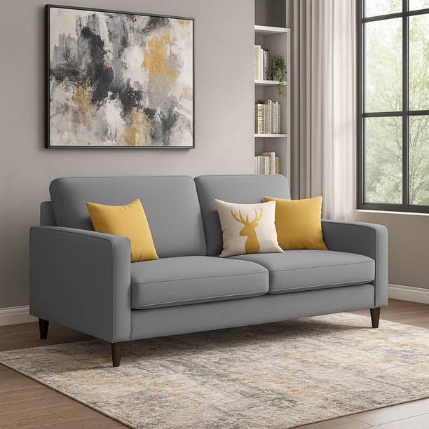 MintCasa Premium Stephanie Fabric 2 Seater Soft Cushion Wooden Frame Sofa Pre-assembled Fabric 2 Seater Sofa