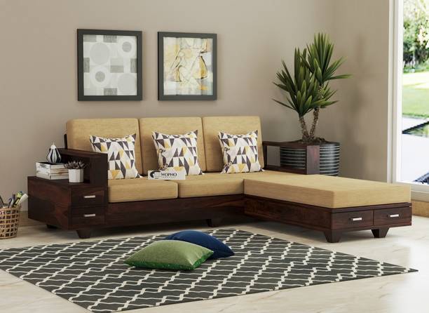 Wopno Furniture Pure Sheesham Wooden 5 Seater Sofa with Side Box Drawer for Living Room Fabric 5 Seater  Sofa