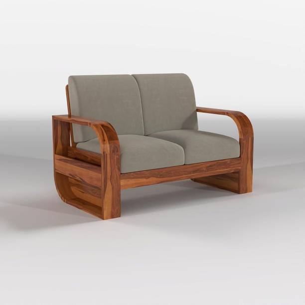 DIVESHIKA ART Sheesham Wood Two Seater Sofa With Round Leaf Style Arms & Side Pocket Storage | Fabric 2 Seater  Sofa