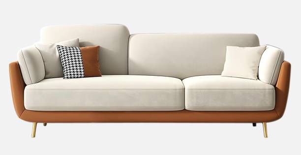 DECORIMPEX Luxury Lounge Brown & Beige Fabric 3 Seater  Sofa