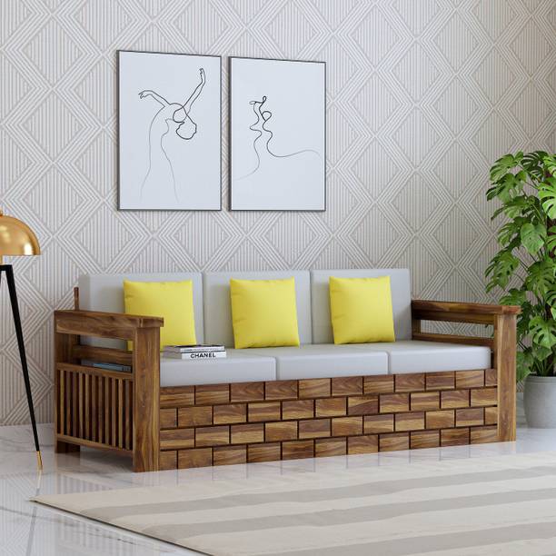 Flipkart Perfect Homes Premium Quality Solid Sheesham Wood Sofa With Mattress & Cushions for LivingRoom Fabric 3 Seater  Sofa
